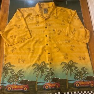 Vintage Car and Palm Tree Yellow Men's Shirt